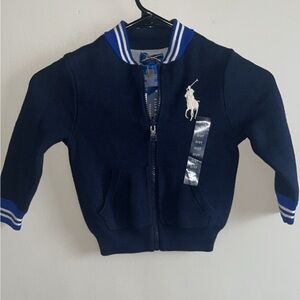Polo Ralph Lauren 100% cotton jacket boys 3T white logo dark blue coat NWT